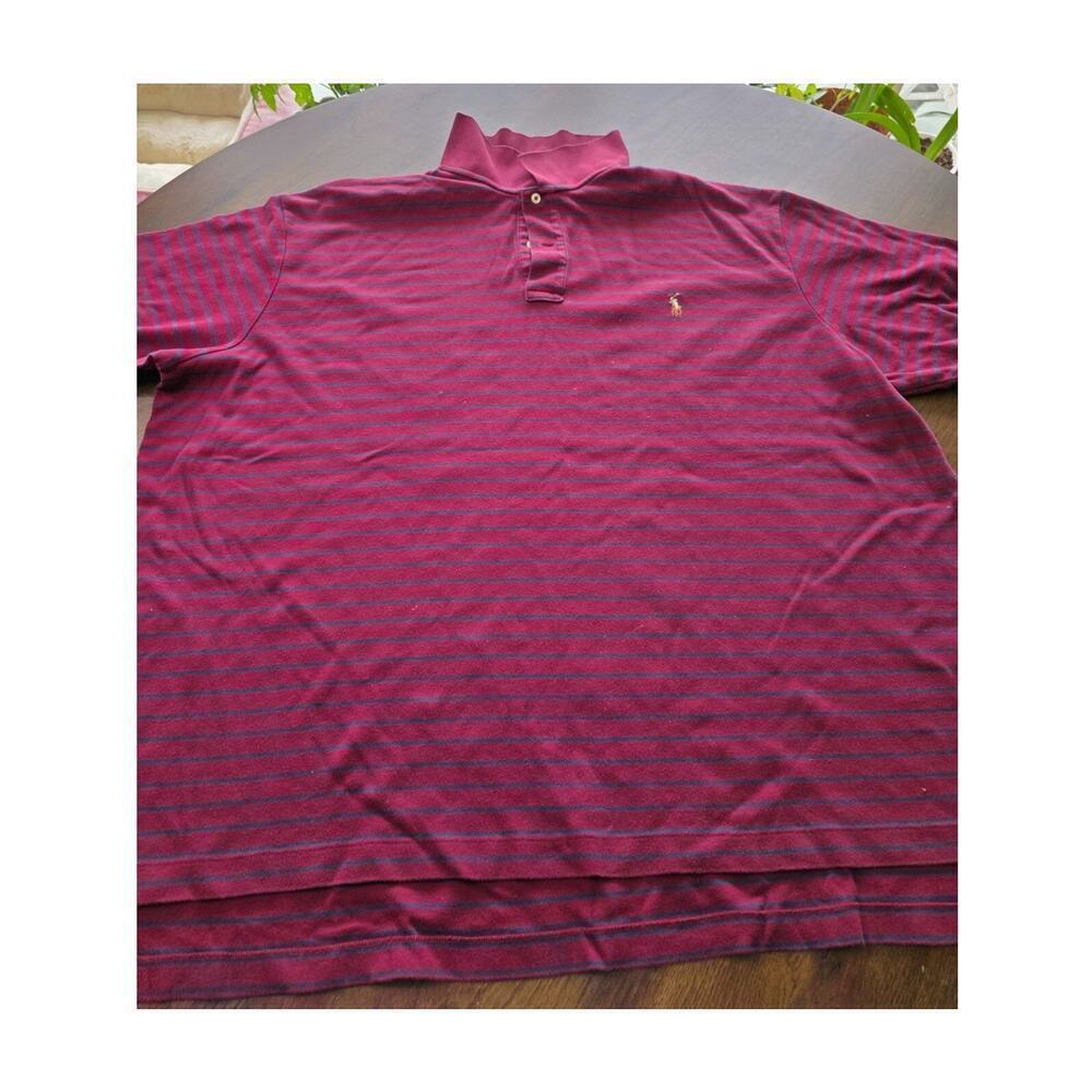 Polo Ralph Lauren 4XB Big Grand Burgundy & Blue Striped Short Sleeve Polo Shirt